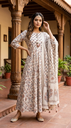 GHC453-GY White Printed Aline 3PC Set