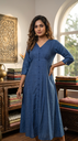 GHB406-BL Light Navy Blue  Printed Aline Kurti 