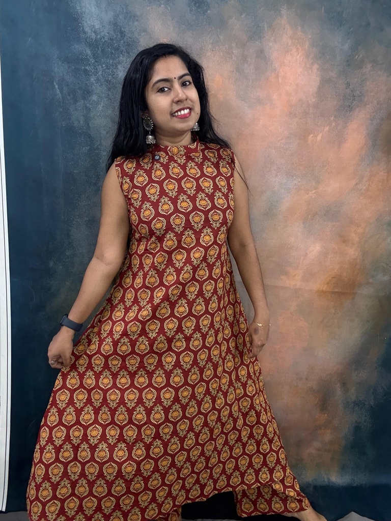 Brick Red Cotton Sleeveless Coord Set 