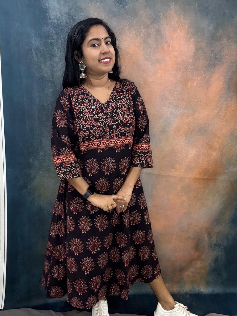 Ajrak V Neck Cotton Aline Kurti 