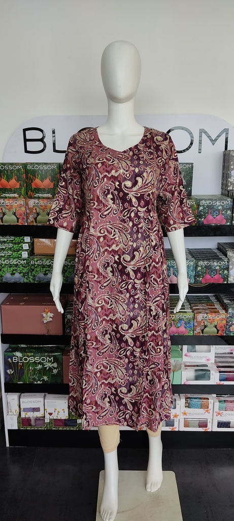 TPC6K5 Wine Print Aline  Feeding Kurti