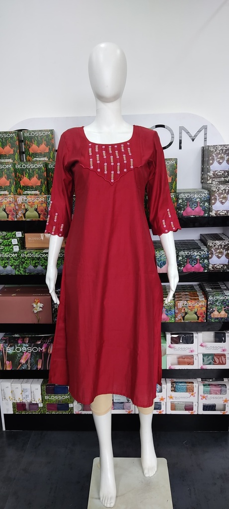 MK858A Red Slub Cotton Slit Kurti