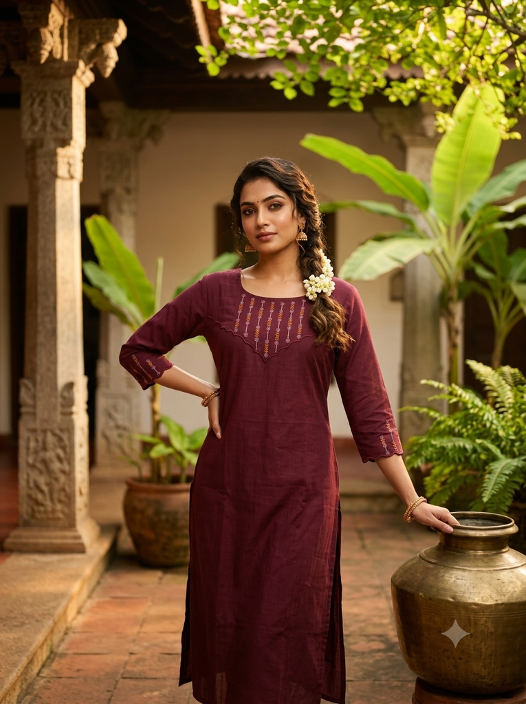 CL0008 Brown Slub Cotton Slit Kurti