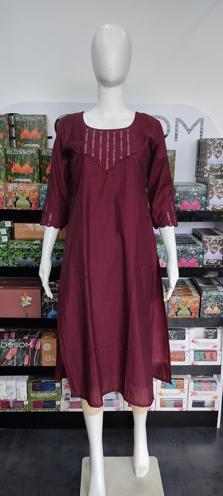 MK858B Brown Slub Cotton Slit Kurti