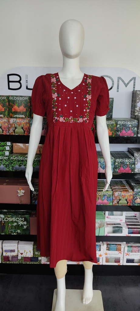 MFC5S1 Maroon Embroidery Feeding Aline Kurti