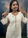 Farishta Kerala Cream Kora Cotton Hakoba Embroidery Slit Kurti