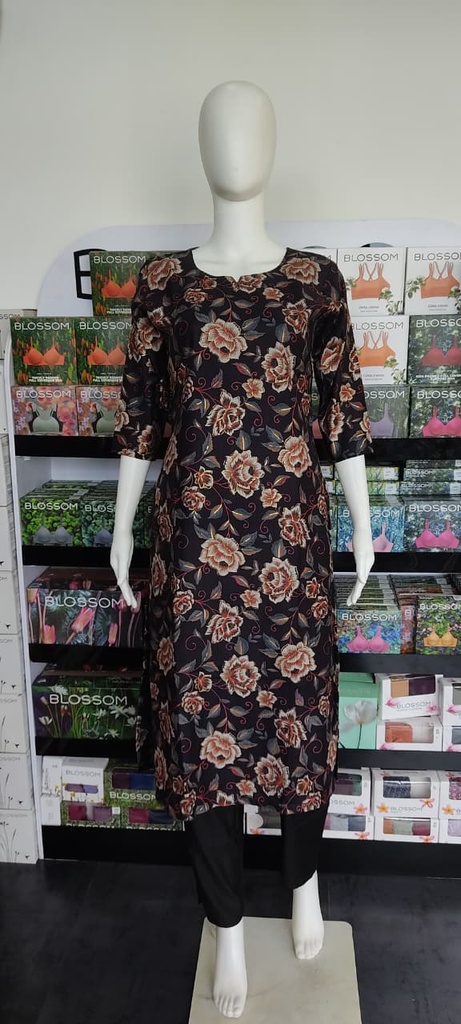 Floral Print Vatican Silk Slit 2PCS Set 