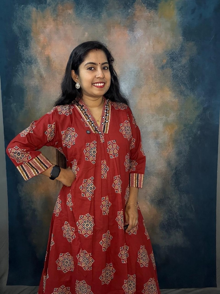 Ajrakh Highcollar Aline Kurti 