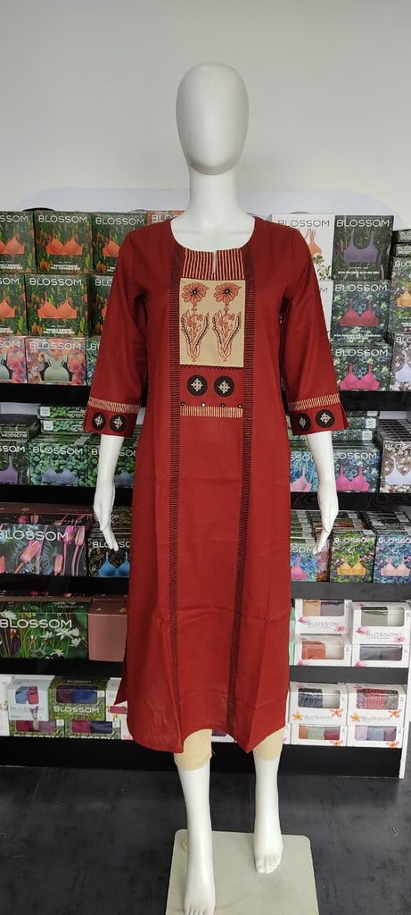 Anvita Rust Maroon Beige Pach 3 Panel Premium Cotton Slit Kurti 