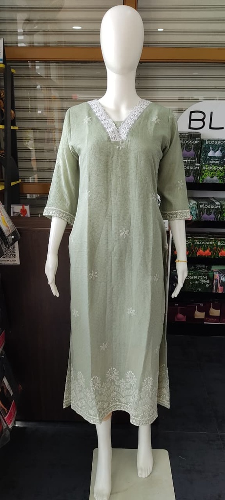 Light Pastal Green Lace Work Slit Kurti
