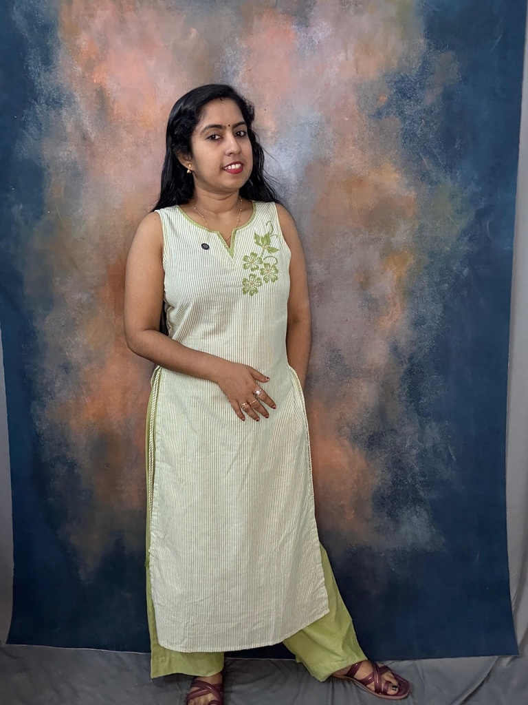 Anvita Pista Green Stripes Sleeveless Nayra Cut Kurti&Palazzo Bottom