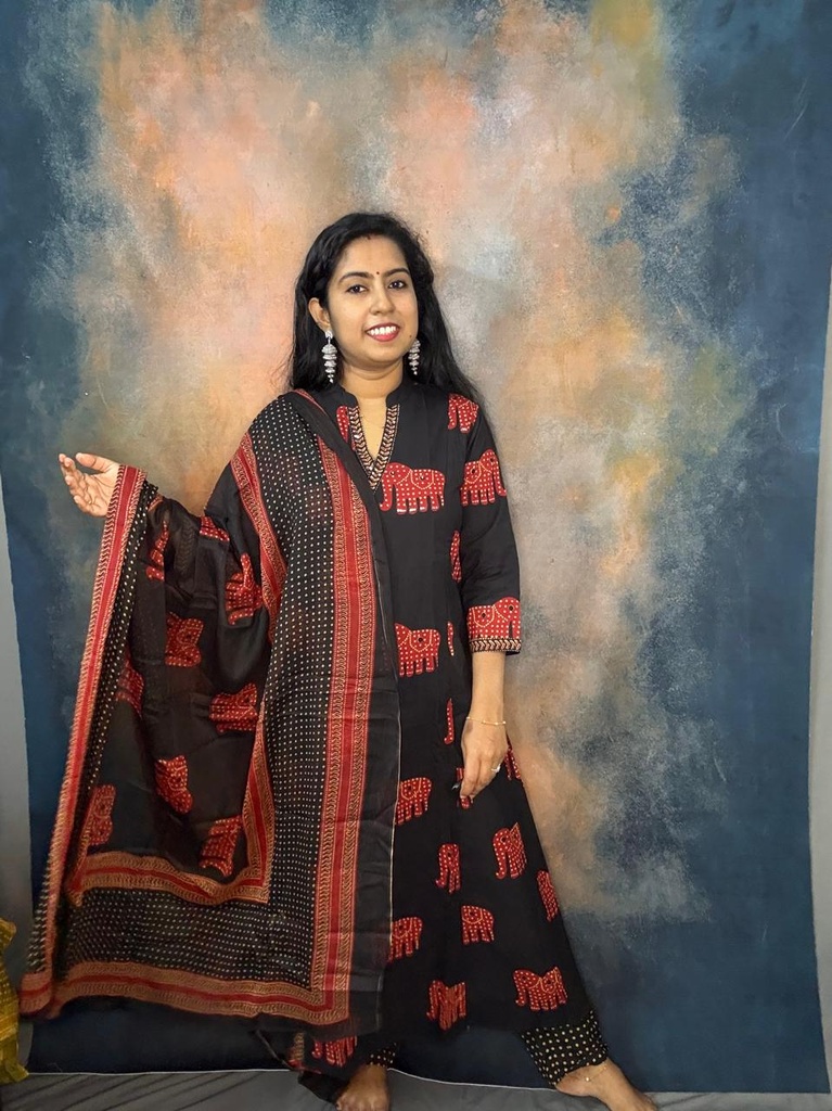 Elephant Print Anghrakha 3PC Set