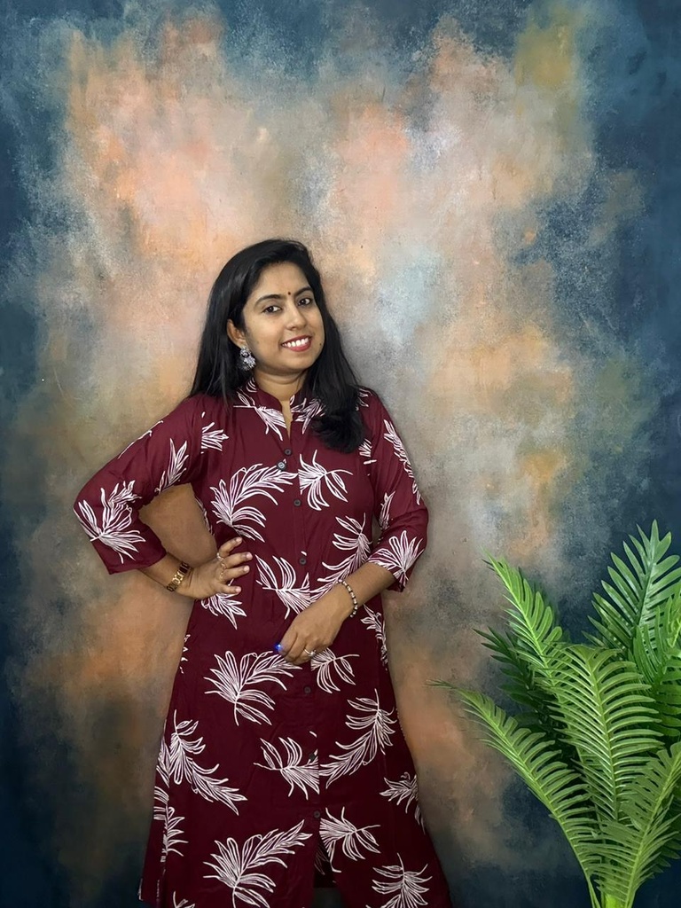 Maroon Printed Rayon Aline Collar Coord Set 