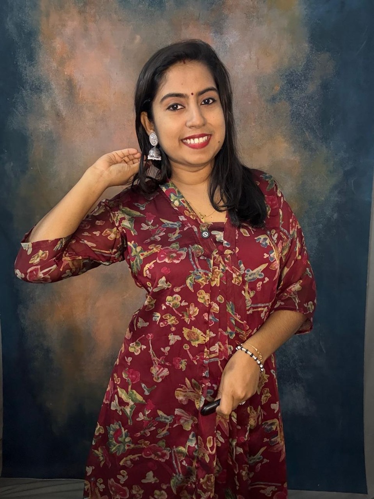 V Collar Neck Aline Floral Kurti 