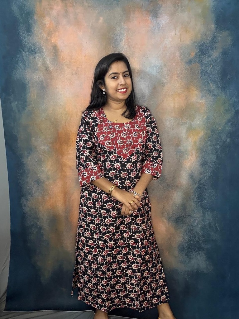 Black and Maroon Yoke Cotton Slit Kurti With Handwork 