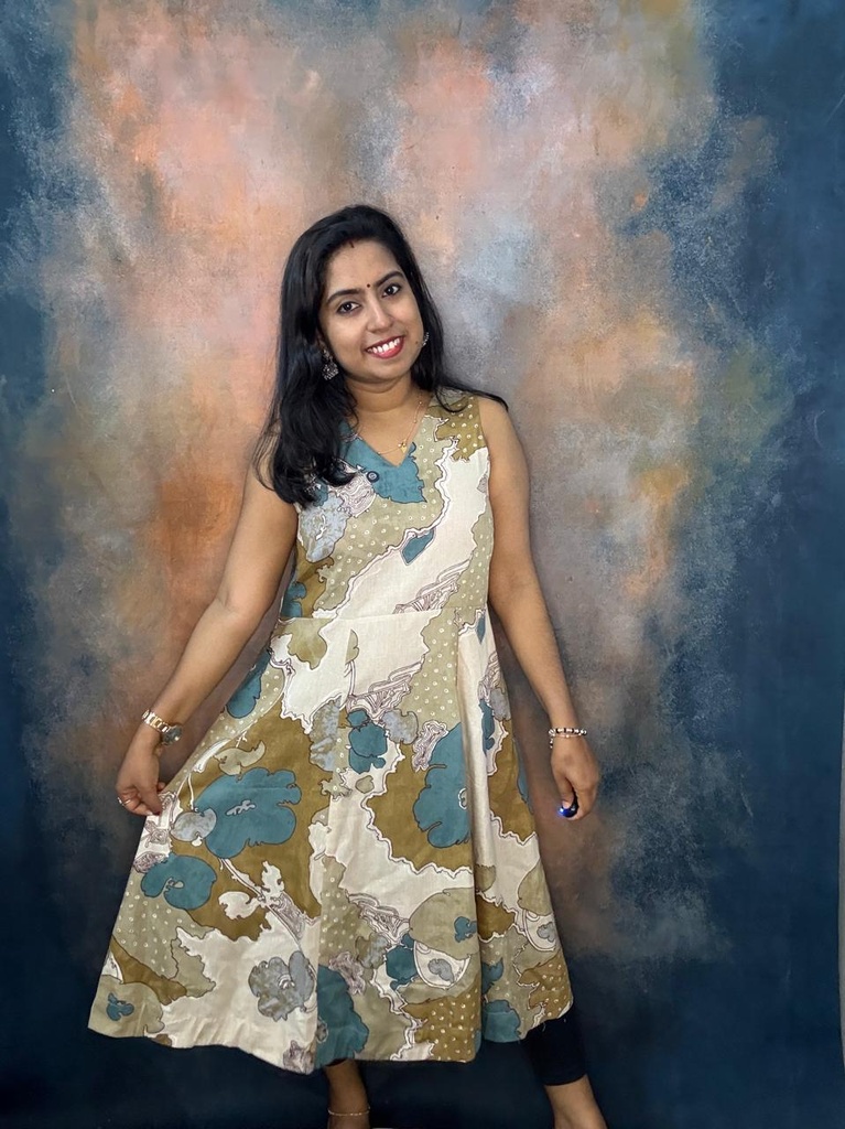 Anvita Mustard & Multicolr 6 Panel Sleeveless Frock 