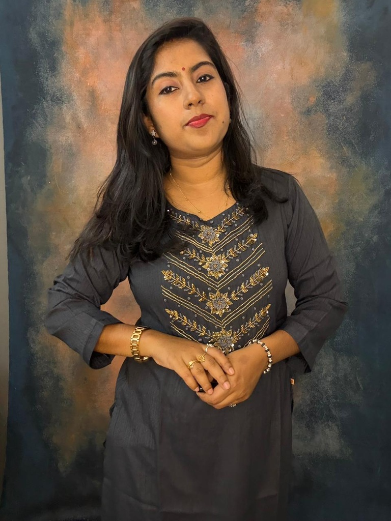 Dark Grey Cotton Silk Heavy Handwork Slit Kurti 