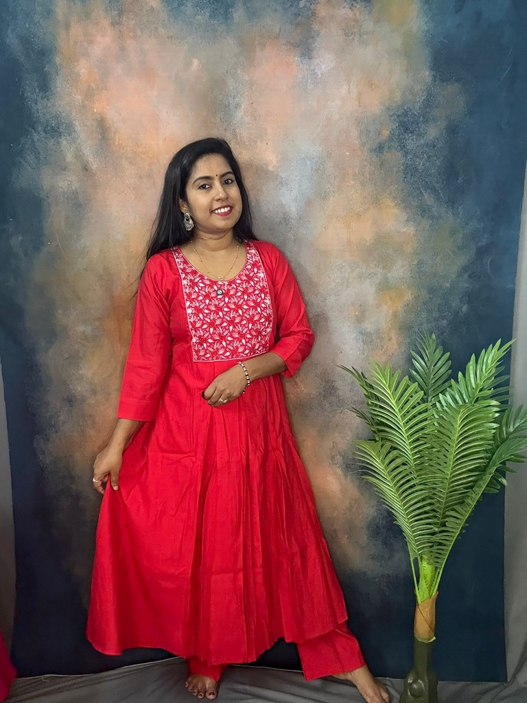 Christmas Vatican Silk Embroidery Work Aline Coord Set