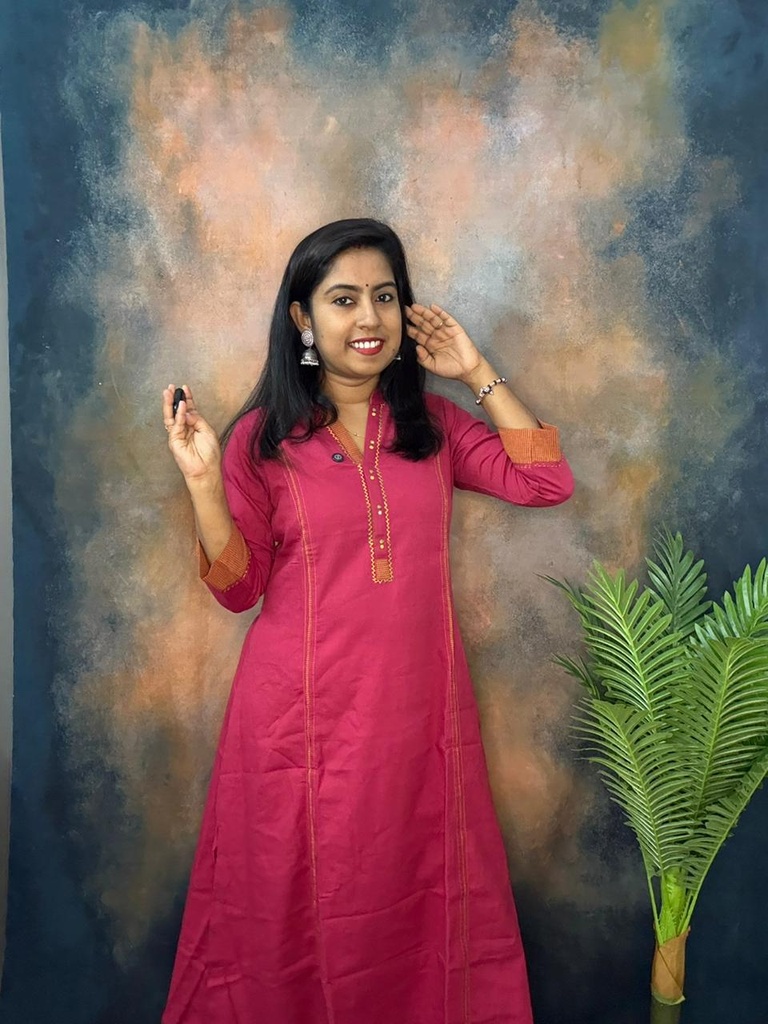 Anvita Pink 6 Panel Chines Collar Neck Aline Slit Kurti