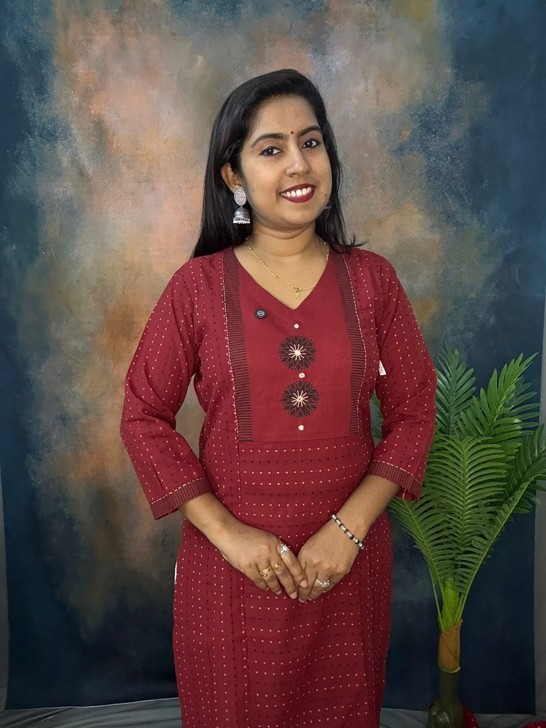 Anvita Dark Maroon Front 3 Panel V Neck With Embroidery Slit Kurti