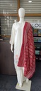 White & Red Semi Modal V Neck 3PC Slit Kurti 