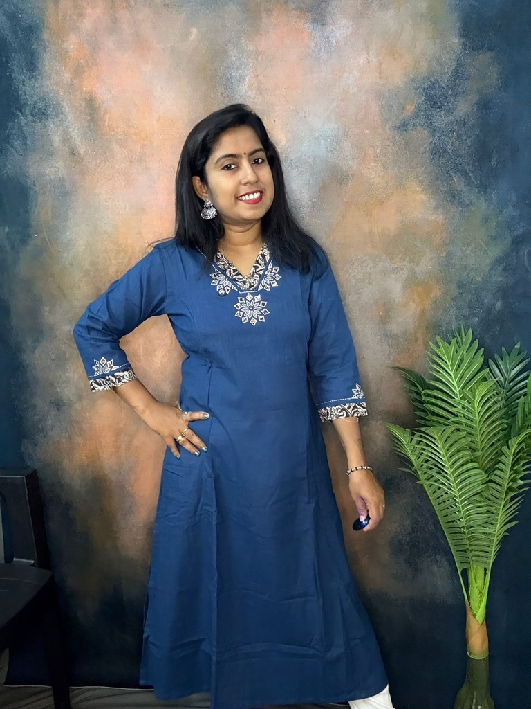 Anvita V Neck Applequie Work Princesscut Aline Slit Kurti With Pocket 