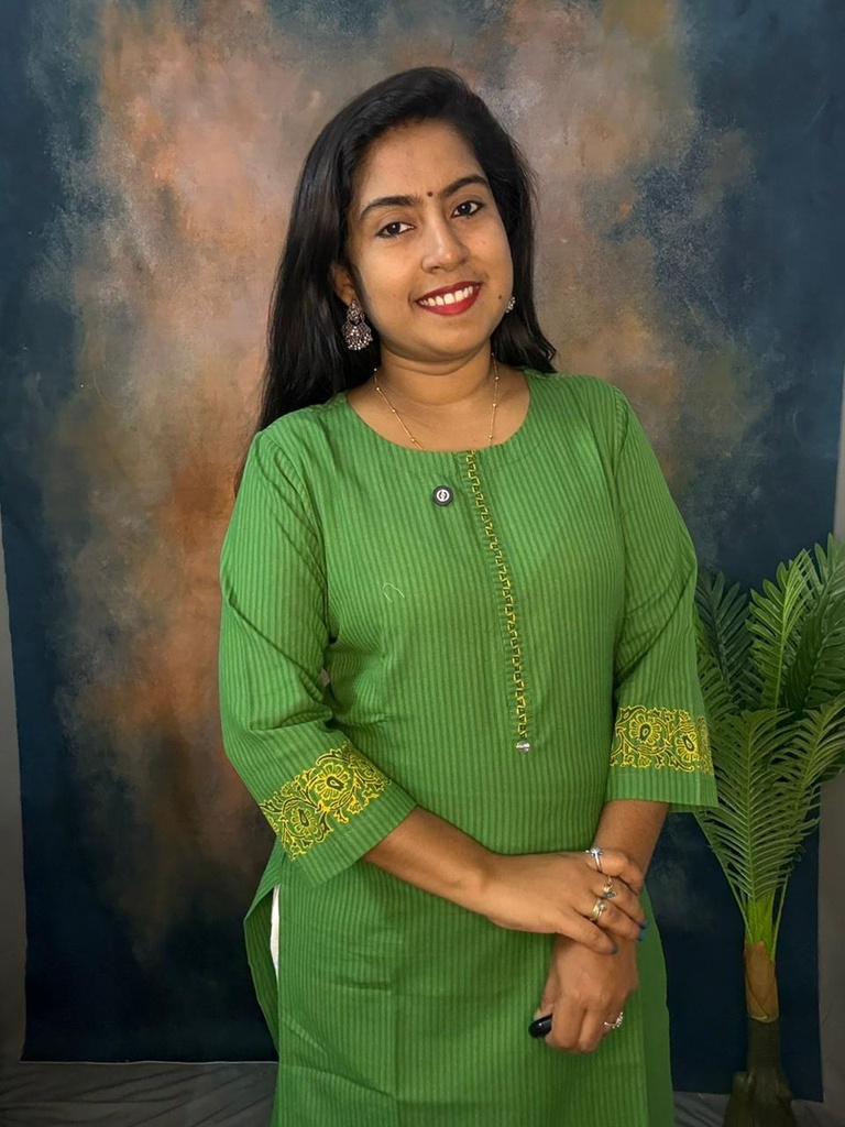 Anvita Green Yellow Thread Work Stripe Slit Kurti