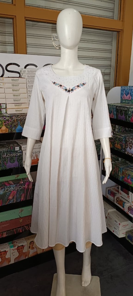 CL0002 White Embroidery Work Kurti