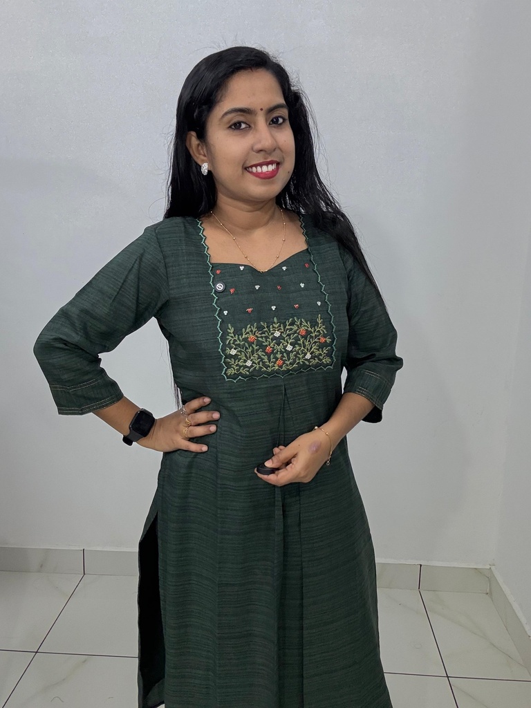 CL0009 Green Roman Silk Slit Kurti