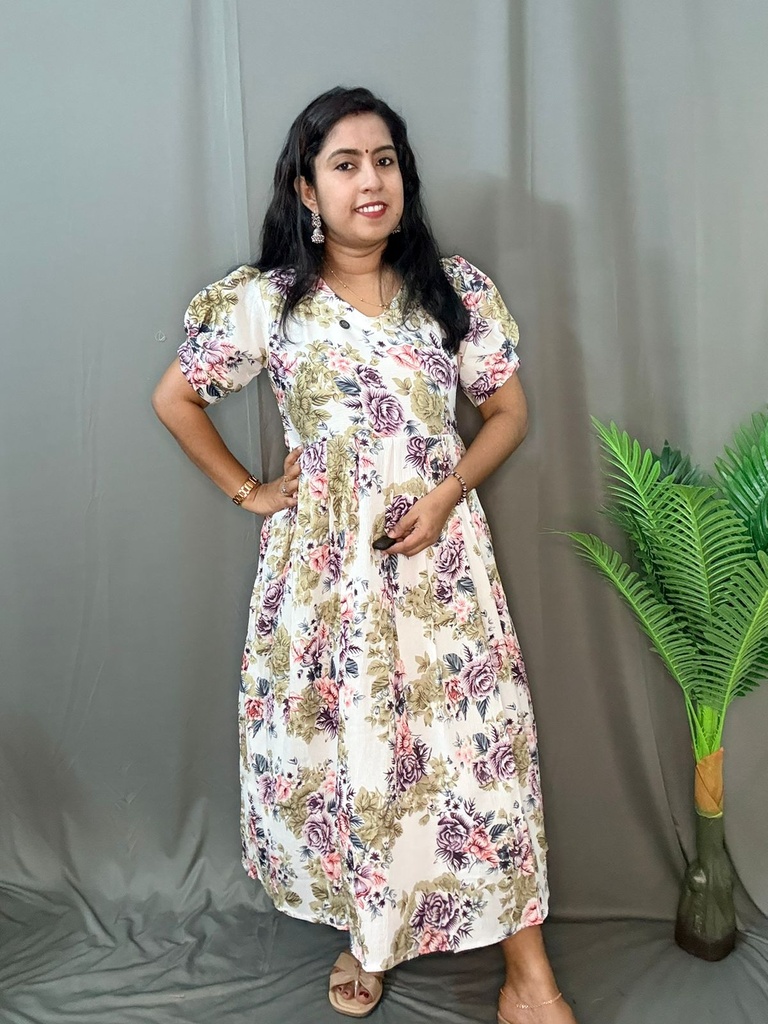 L0090 White Printed Frock