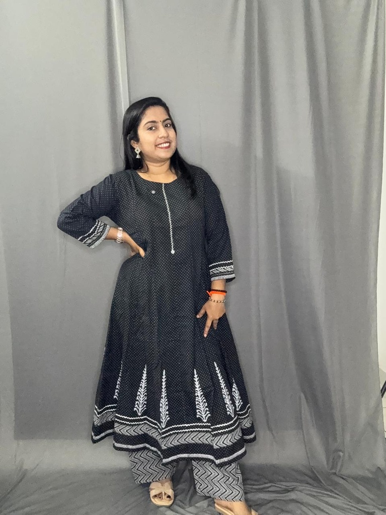 L0177 Anvita Black & White Dots Aline 2PC Set 