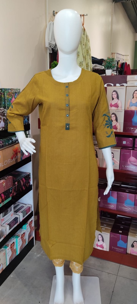L0185 Anvita Mustard Yellow Slit Kurti