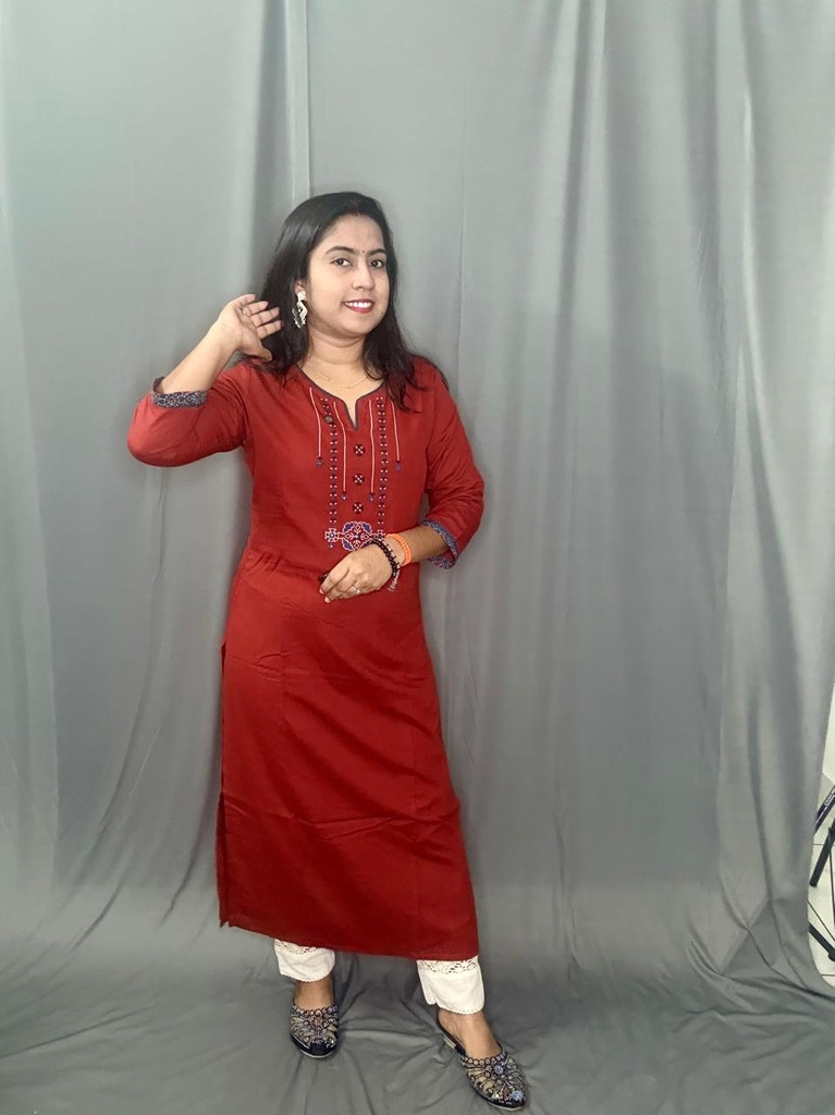  L0186 Anvita Brick Red Slit Kurti