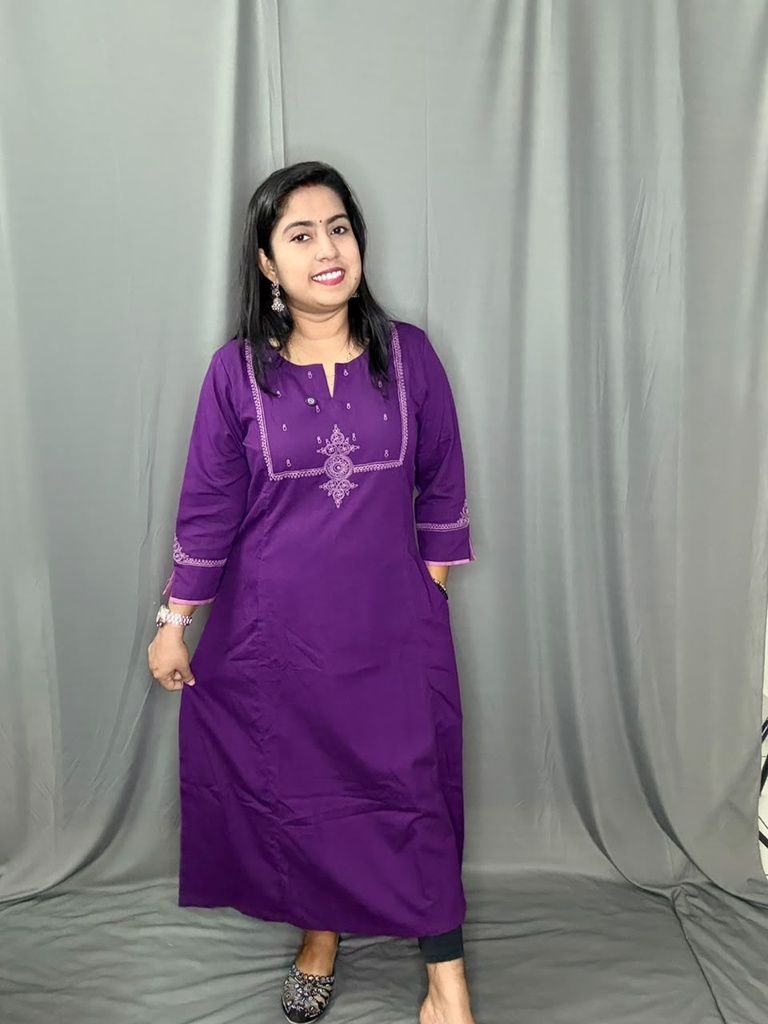 L0218 Anvita Wine Paint Work Aline Slit Kurti