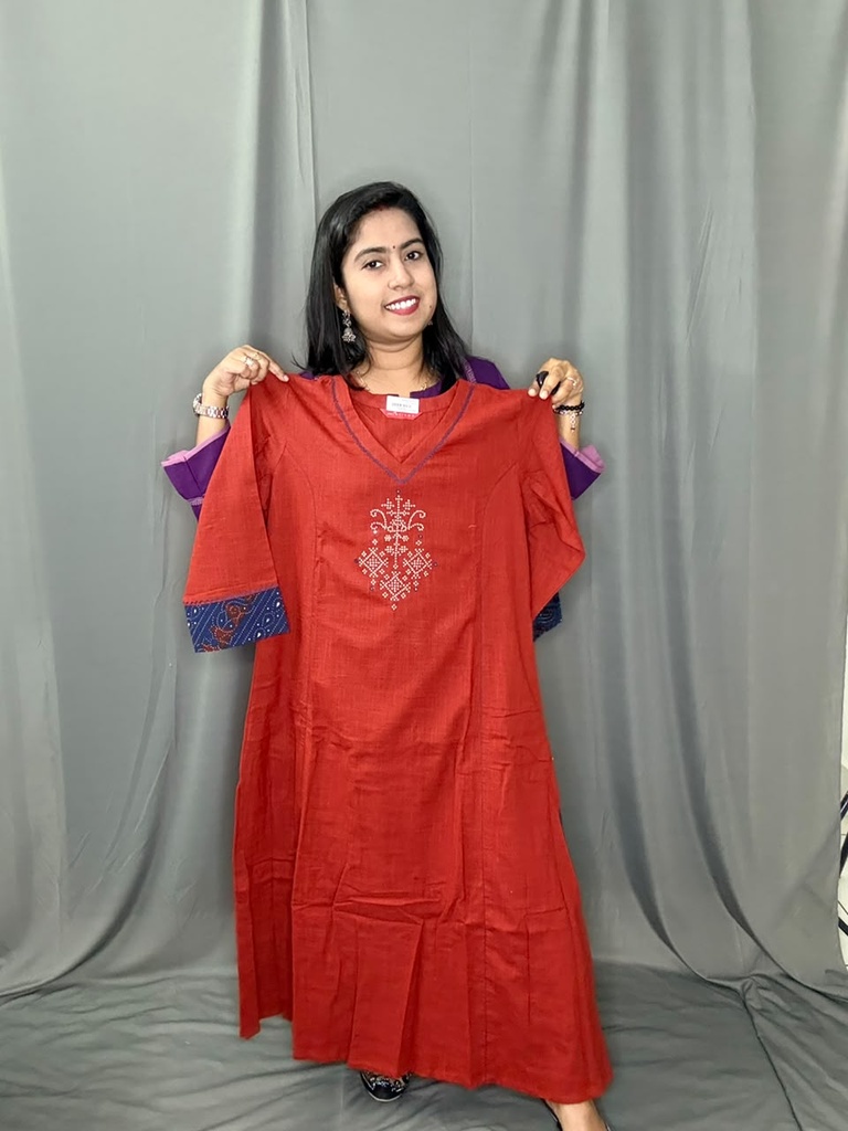 L0219 Anvita Rust Orange Aline Slit Kurti 
