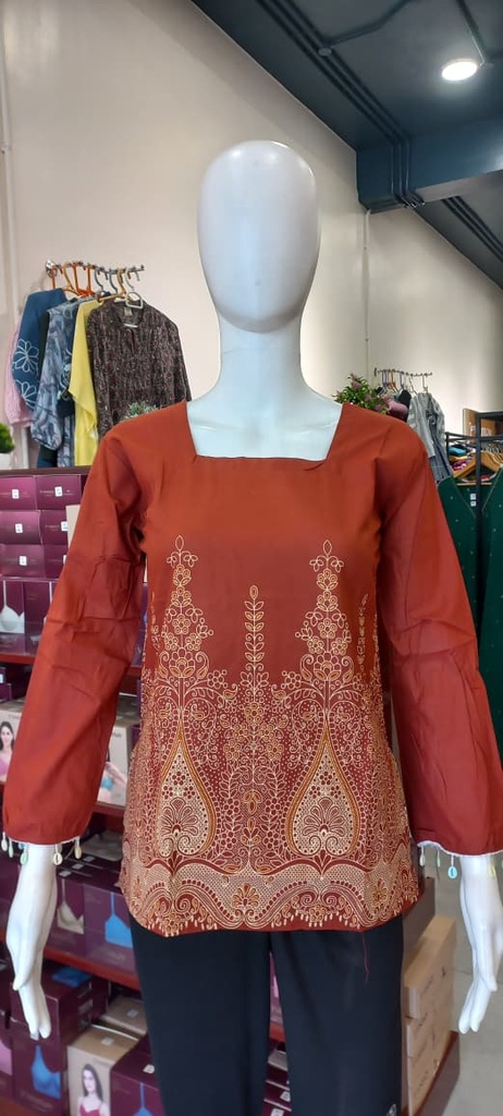 L0175 Cotton Printed Short Top with Square Neck