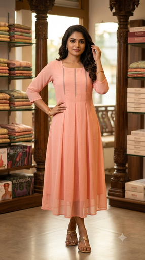 CL0004 Peach Chiffon Kurti