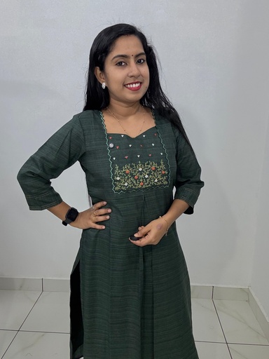MK857A Green Roman Silk Slit Kurti 
