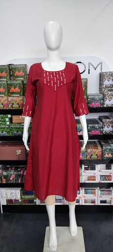 CL0007 Red Slub Cotton Slit Kurti