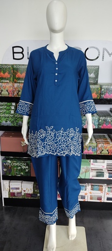 3. 7SS7S5 Teal Blue Poly Cotton Embroidery Coord Set