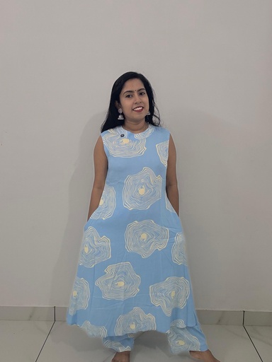 Rayon Blue Color Coord Set