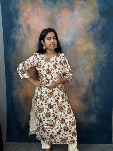 Floral Print Vatican Silk Slit 2PCS Set 