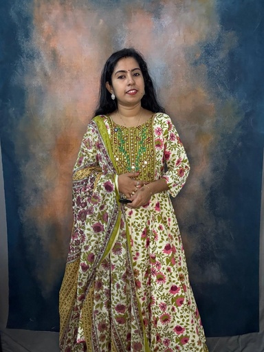  White Floral Print 3 Piece Panelcut Kurthi With Handwork