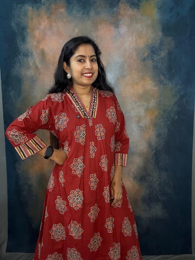 Ajrakh Highcollar Aline Kurti 