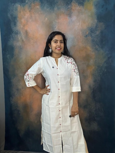 Vismay Kerala Cream Embroidery Kurti 