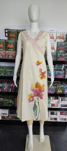 Vismay Cream Sleeveless Embroidery Kurti 