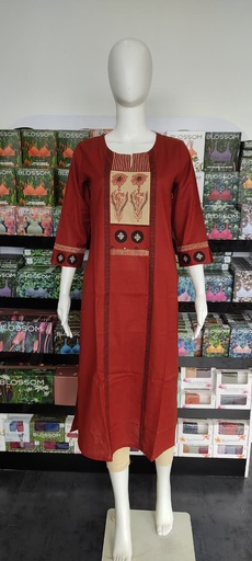 Anvita Rust Maroon Beige Pach 3 Panel Premium Cotton Slit Kurti 