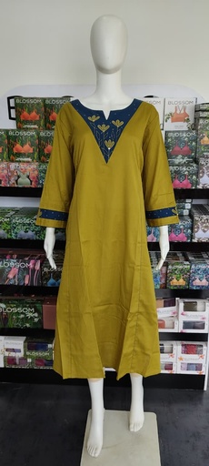 Anvita Lemon Green Blue Vneck Pach Premium Cotton Princesscut  Aline Slit Kurti