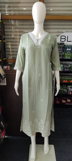 Light Pastal Green Lace Work Slit Kurti