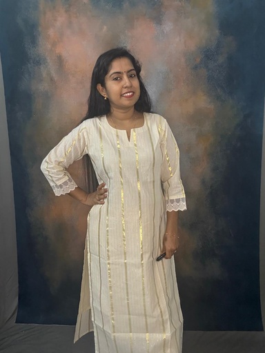 Cotton Golden Stripes Lace Work Slit Kurti